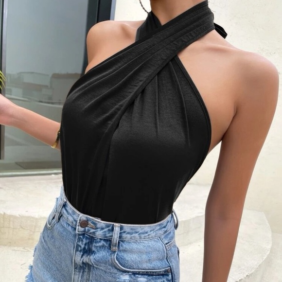 Blue crisscross open back halter top - Picture 11 of 11